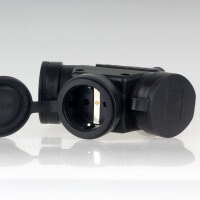 PCE 3-fach Schutzkontakt-Kupplung Schwarz 16A 250V 3500W IP44 mit Klappdeckel Typ 253